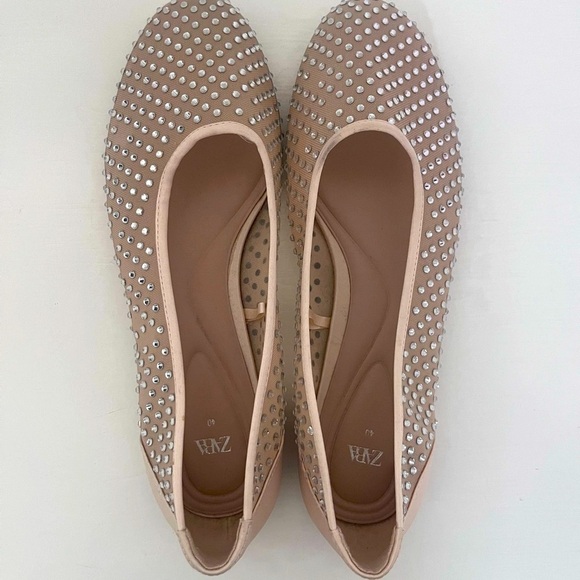 Zara Mesh Sheer Rhinestone Round Ballet Flats - Picture 8 of 8